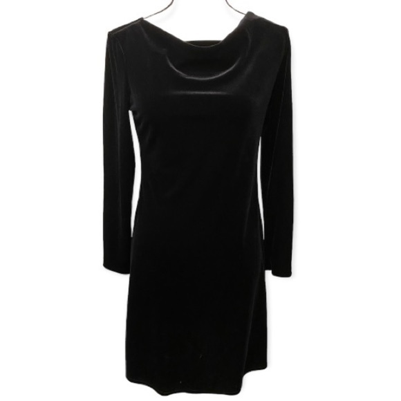 Social Circles Dresses & Skirts - Social Circles 8 Petite Velour Long Sleeve Dress Black Bodycon Some Stretch